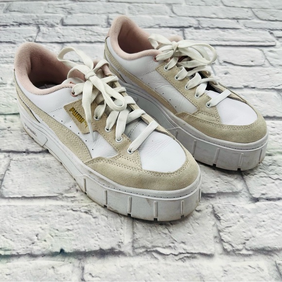 Puma Mayze Stack Sneaker Size 9.5 Cream Beige Platform Chunky Low Top Casual - Picture 10 of 13